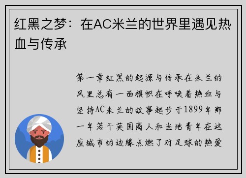 红黑之梦：在AC米兰的世界里遇见热血与传承